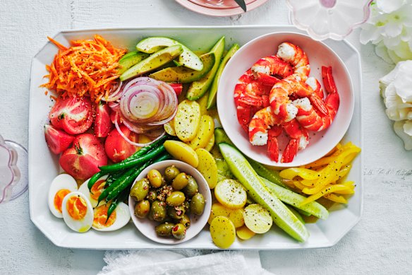 Prawn and avocado nicoise salad.