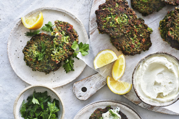 Danielle Alvarez’s green pea and spinach fritters.