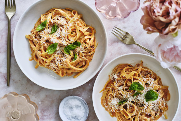 Fettuccine alla vodka for two.