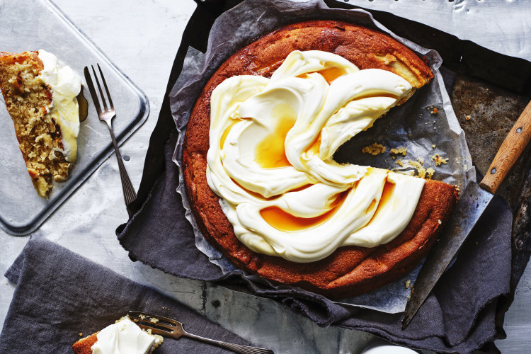 Julia Busuttil Nishimura’s spiced apple cake with mascarpone and maple frosting.