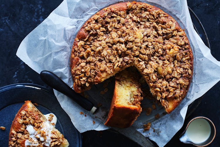 Helen Goh’s apple cake with maple oat crisp.