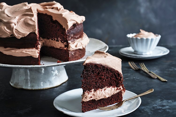 Helen Goh’s “Everyday chocolate cake” with whipped cocoa cream.
