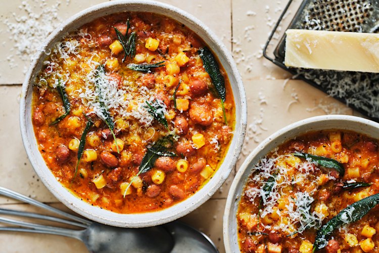 This cheat’s pasta e fagioli is warming, fortifying and easily adapted for vegetarians.