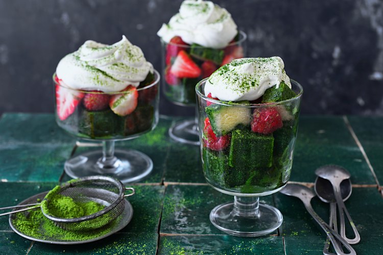 Berry matcha trifle.