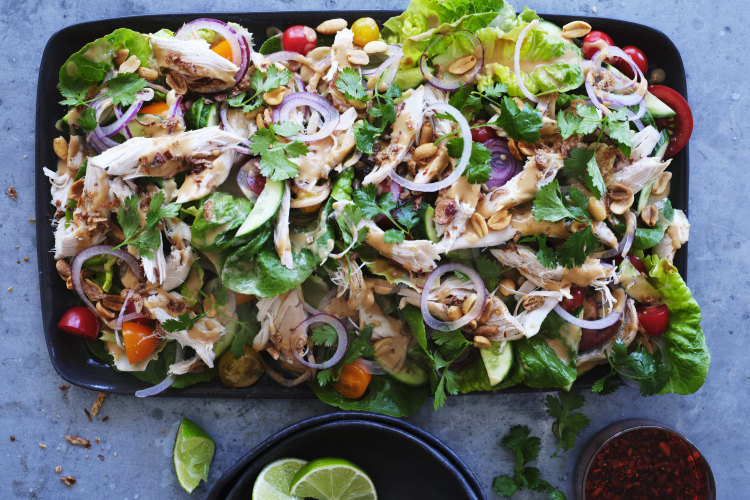 Satay roast chicken salad.