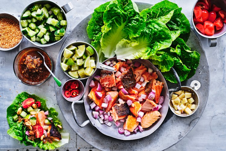 Salmon and lettuce miang.