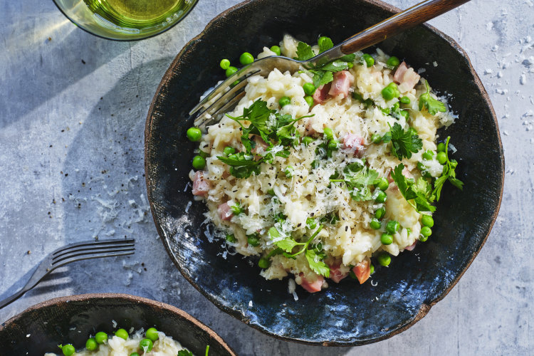 Ham and pea risotto.