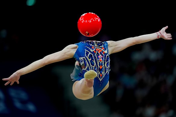 Stiliana Nikolova, of Bulgaria performs in the rhythmic gymnastics individuals all-round qualification round.