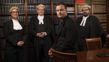 The Wigs from left: barrister Felicity Graham, barrister Stephen Lawrence, law student and host Jim Minns and barrister Emmanuel Kerkyasharian.