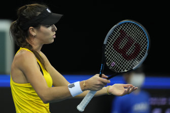 Australiaâ€™s Ajla Tomljanovic reacts after losing a point to Switzerlandâ€™s Belinda Bencic.