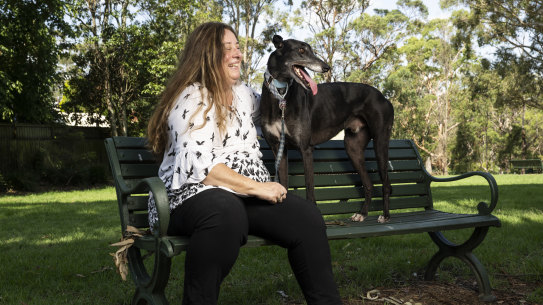 Greyhound fosterer Erika Wadlow, with her dog Whisper, says there has been a significant increase in dogs needing a home.