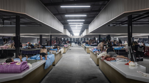 A shelter for flood rescuers in Zhuozhou, China.