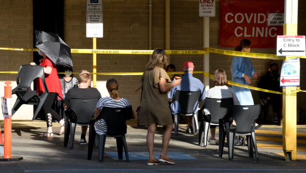 People waiting to be tested at Sir Charles Gairdner Hospital.