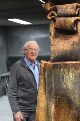 Michael Le Grand with <i>Guardian</i>, his entry in Sculpture by the Sea 2018.