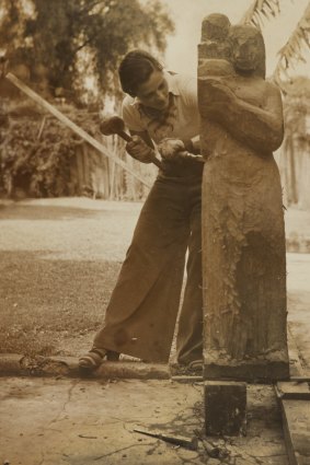 Margel Hinder working on Mother and Child in 1939. Her work is on show currently at Heide in Modern in Motion