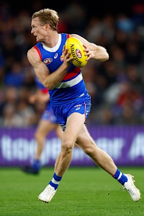 Alex Keath, pictured in action during round three, failed a concussion test after his clash with Tom Lynch. 