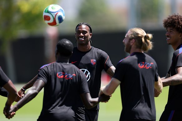 Haji Wright and his fellow US players during a training session.