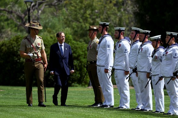 Israeli President Isaac Herzog during a welcome ceremony at Government House. 