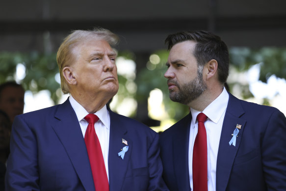 Donald Trump and his vice presidential nominee J.D. Vance at a 9/11 memorial ceremony in New York on Wednesday.