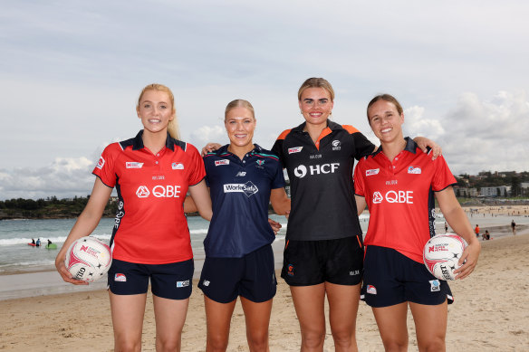 Helen Housby, Kate Moloney, Matilda McDonell and Paige Hadley ahead of the ninth Super Netball season.