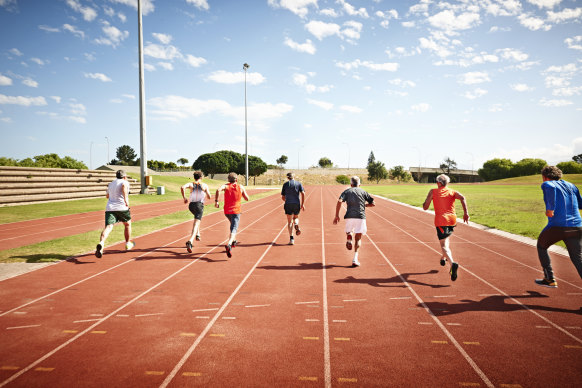 Start sprinting on grass, working your way to pavement and eventually an athletics track.