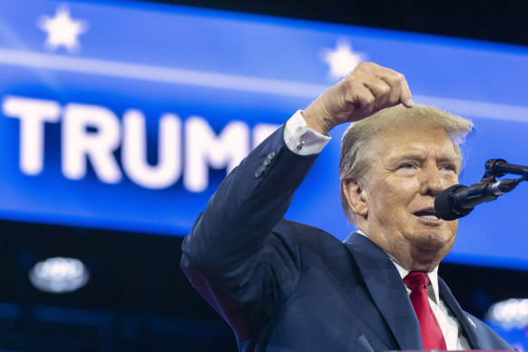 Donald Trump speaks during a conference in Maryland on Saturday.