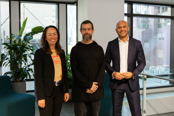 Leah Armstrong, co-founder & Chairperson at FAC; Jack Dorsey, Block head; Brian Wyborn, managing partner at FAC in Melbourne.