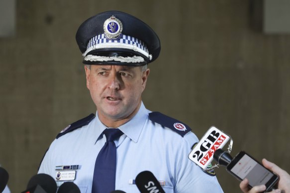 Assistant Commissioner Michael Willing announcing the death of Melissa Caddick at the Sydney Police Centre on Friday.