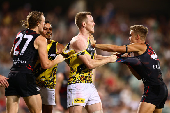 Jack Riewoldt in a melee. 