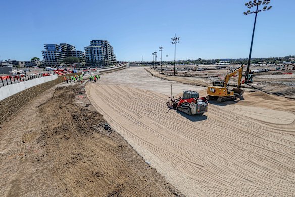 Moonee Valley’s new racing track at a section that used to be the old home straight.