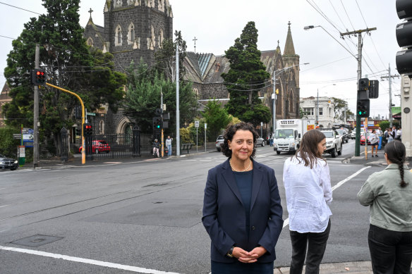 Monique Ryan this week, on the corner of Glenferrie and Burwood roads.