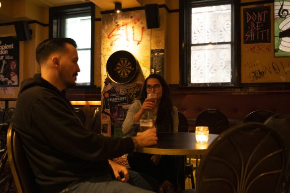 Carina Goncalves and Pedro Miguens downstairs at the Lansdowne Hotel in Chippendale.