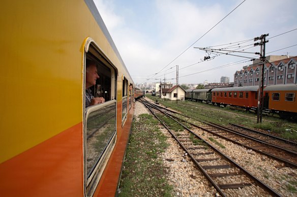 Shabby chic: a train departs on the famous railway between Belgrade, Serbia, and Bar, Montenegro.