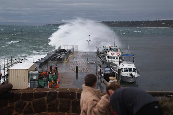 Wild weather is being felt across the state, including rough seas at Mornington Peninsula.