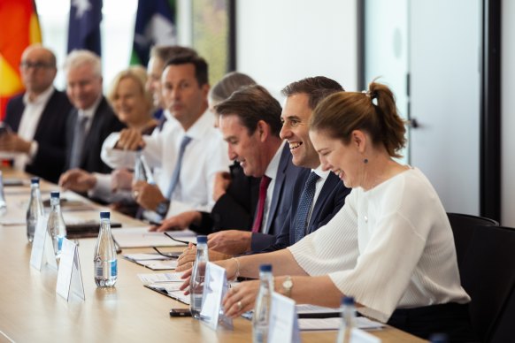 (R-L) Housing Minister Julie Collins, Treasurer Jim Chalmers and Treasury secretary Steven Kennedy meet with financial leaders on Friday to discuss housing reform.