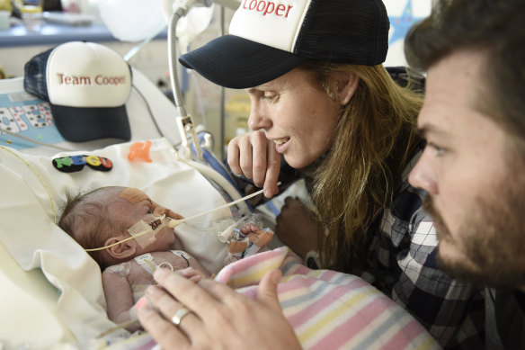 Jess and Peter Low spent most of 2016 at the Sydney Children’s Hospital, Randwick with son Cooper, who contracted myocarditis 10 days after birth. 