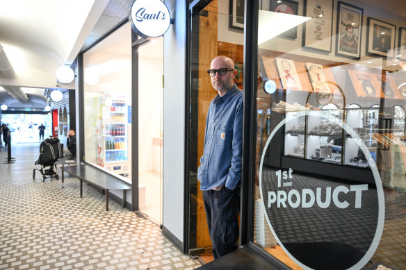 Nik Angel outside his curated boutique clothing store off Glenferrie Road, in the Lido cinema arcade.