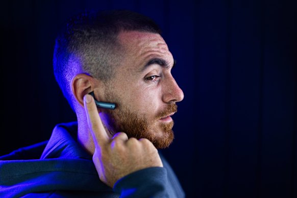 Sydney FC’s Spanish import Victor Campuzano with the translation earpiece.