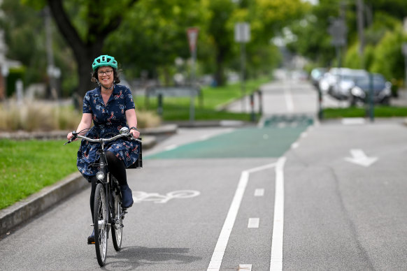 Liz Irvin rides along Canning Street, Carlton most days and says it’s a highlight of her commute. 