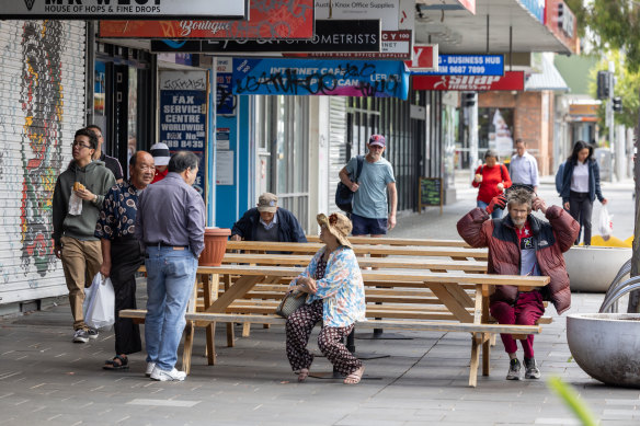 Locals hang out in Nicholson Street mall.