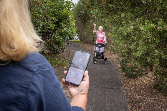 Robyn Holland tracks her 95-year-old stepmother Val Harvey using the FindMy app on their iPhones for added peace of mind.