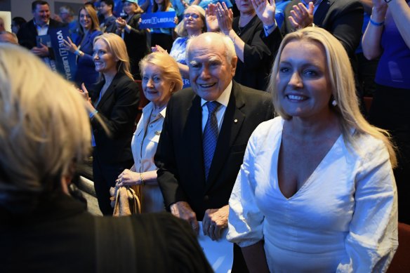 Former prime minister John Howard with wife Janette and Helen Perrottet, right.