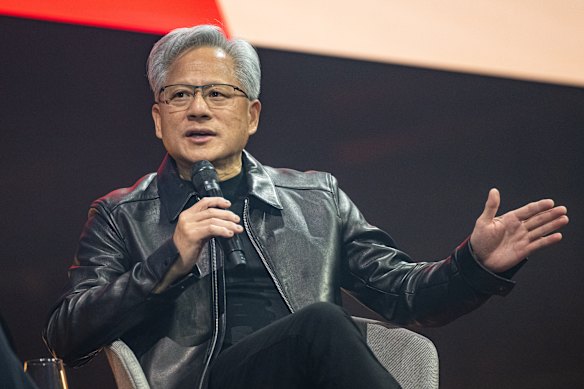 Nvidia boss Jensen Huang. Shares in his company are down 10 per cent from their peak this month.