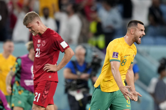 Socceroos defender Bailey Wright received some sad news immediately after Australia’s history-making win over Denmark.