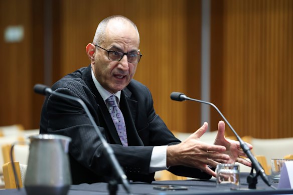 Michael Pezzullo in front of a parliamentary committee in January.