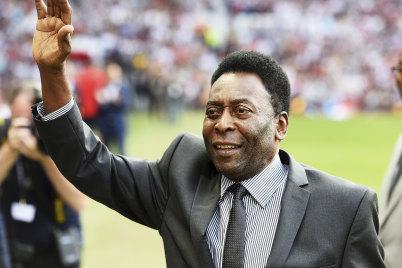 Pele attends Soccer Aid as the Guest of Honour at Old Trafford in Manchester on June 5, 2016.