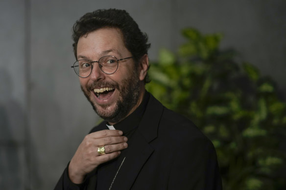 Cardinal Giorgio Marengo poses for a photo during a press conference at the Vatican in August 2022.