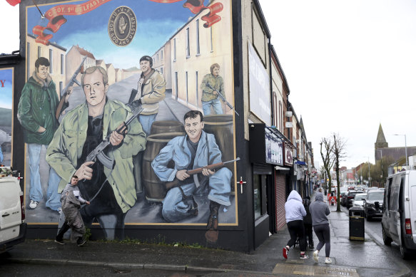 A loyalist mural on a wall in west Belfast, Northern Ireland.