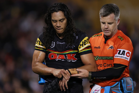 Jarome Luai’s recent shoulder woes could be a target for Brisbane. 