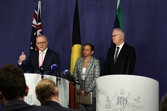 Prime Minister Anthony Albanese at a press conference on Thursday on the release of the interim report.